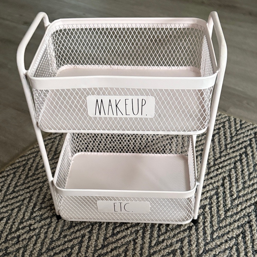 Blush Pink Rae Dunn “Makeup ETC” Metal Mesh Storage Cart